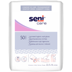 Seni Care Рукавицы для мытья с непроницаемой внутри пленкой, 50 шт