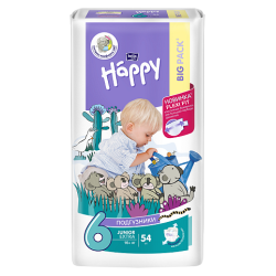 Подгузники детские Happy Junior Extra, вес 16+ кг., 54 шт